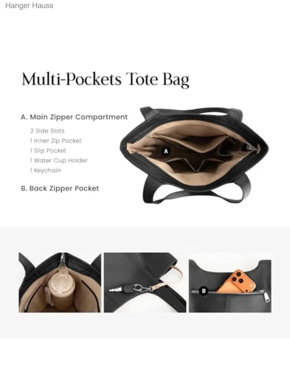 Genuine Leather Slouchy Tote Bag for Women Work Laptop Zipper Closure
